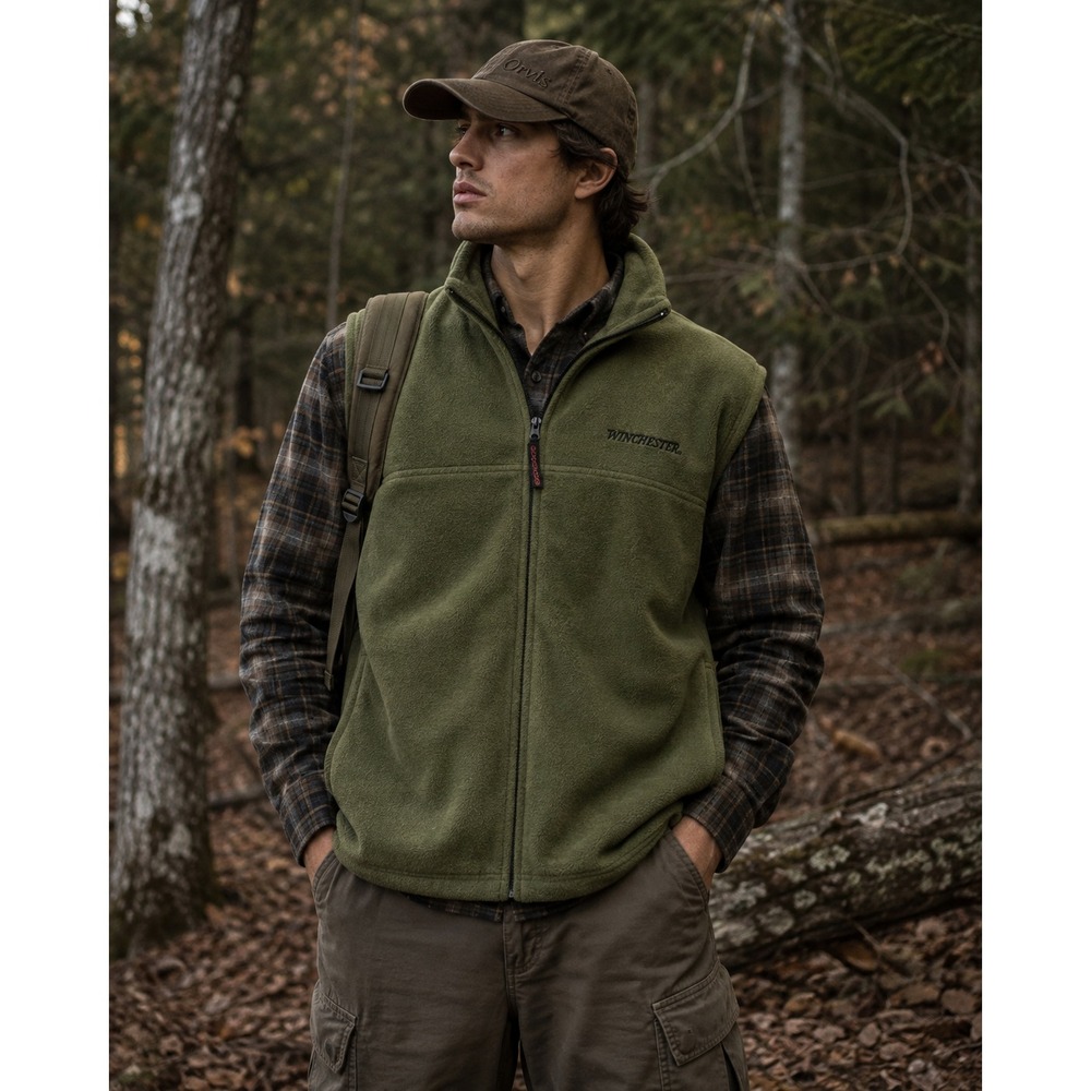 Winchester Fleece Vest Mens L Olive Green Hunting Gorpcore Outdoors Full Zip